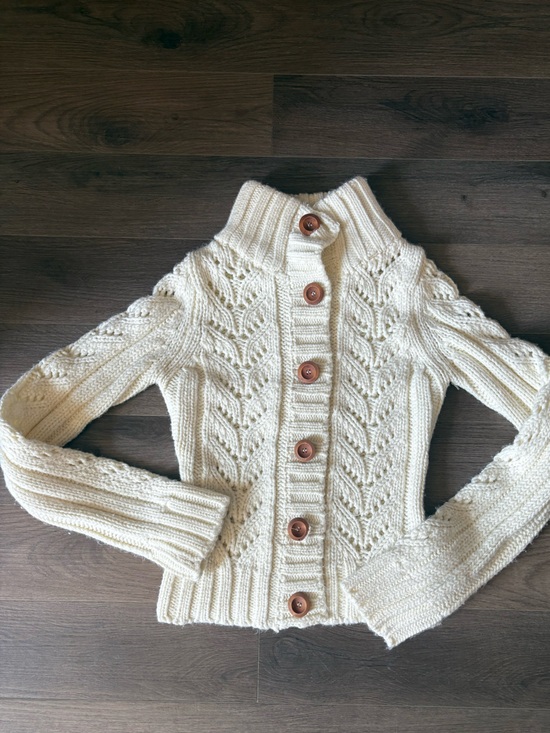 idk Sweaters - White Cable-Knit Button Cardigan